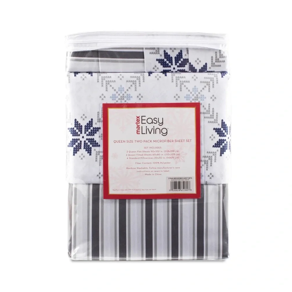 2 SETS XMAS SHEETS Two-Pack NEW Easy Living Holiday Microfiber Sheet Set - Picture 16 of 17